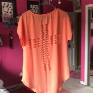 Cross on back peach silky top